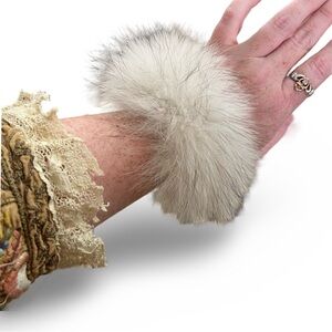 Magnolia Pearl Elegant Fur and Distressed Leather Cuff Bracelet